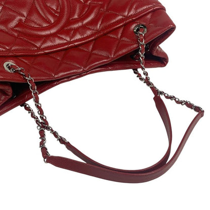 Chanel Coco Mark Chain Tote Shoulder Bag Matelasse Tote Bag Caviar Skin Red
