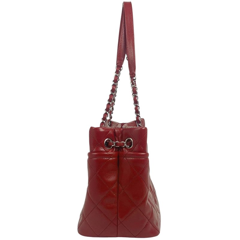 Chanel Coco Mark Chain Tote Shoulder Bag Matelasse Tote Bag Caviar Skin Red