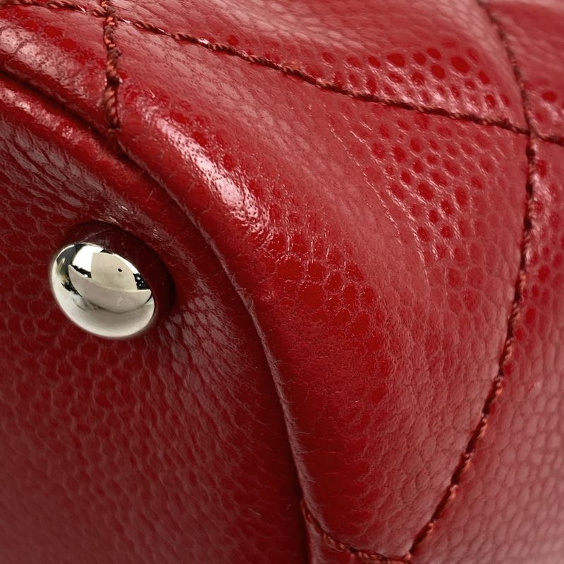 Chanel Coco Mark Chain Tote Shoulder Bag Matelasse Tote Bag Caviar Skin Red