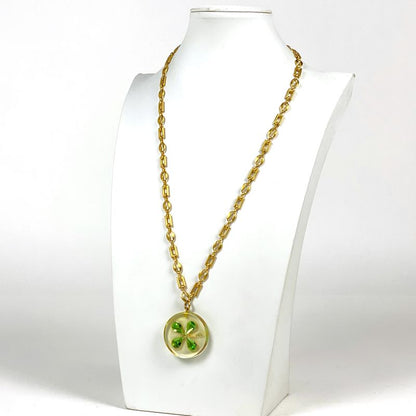 Chanel Coco Mark Chain Necklace Clover Colored Stone Necklace GP Plastic Gold
