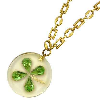Chanel Coco Mark Chain Necklace Clover Colored Stone Necklace GP Plastic Gold