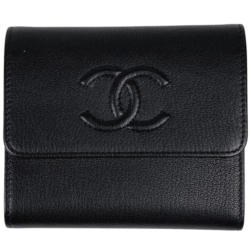 Chanel Coco Mark Trifold Wallet CC Trifold Wallet Leather Black Women