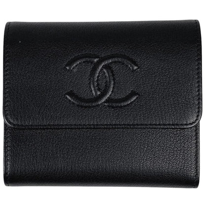 Chanel Coco Mark Trifold Wallet CC Trifold Wallet Leather Black Women