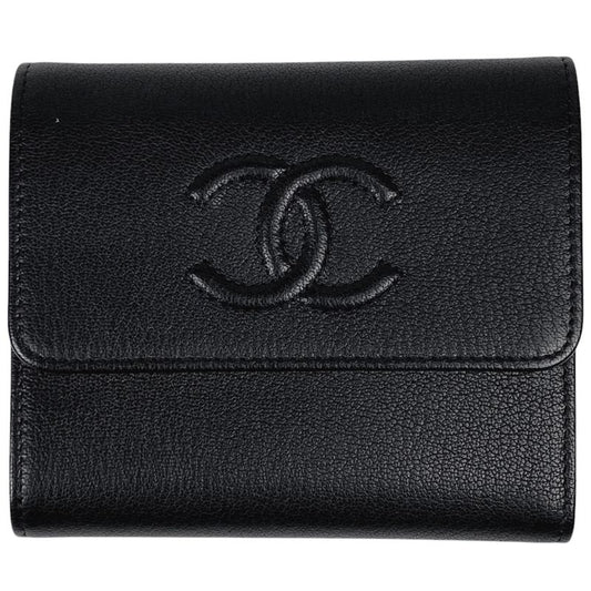 Chanel Coco Mark Trifold Wallet CC Trifold Wallet Leather Black Women