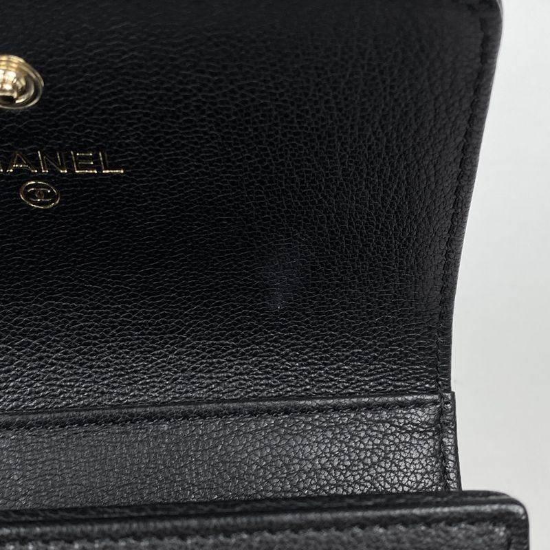 Chanel Coco Mark Trifold Wallet CC Trifold Wallet Leather Black Women