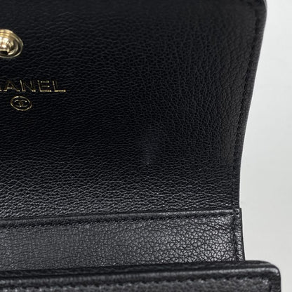 Chanel Coco Mark Trifold Wallet CC Trifold Wallet Leather Black Women