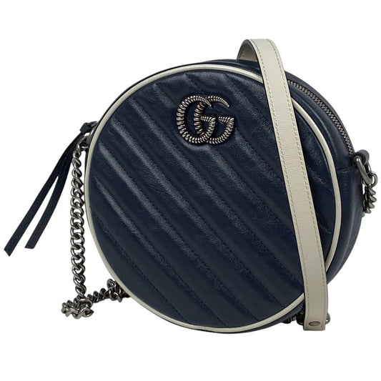 Gucci GG Marmont Chain Shoulder Bag Round Mini Shoulder Bag Leather Navy 550154