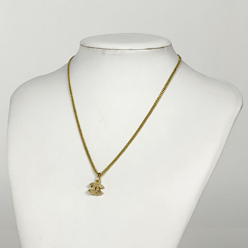 Chanel Coco Mark Rhinestone Necklace CC Mark Necklace GP Gold Ladies