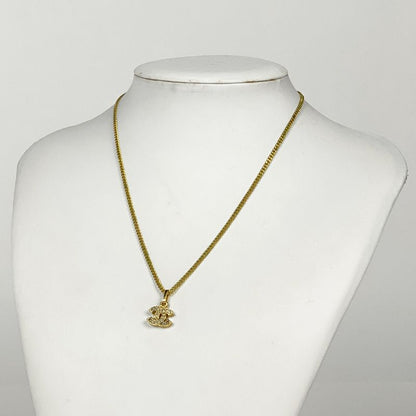 Chanel Coco Mark Rhinestone Necklace CC Mark Necklace GP Gold Ladies