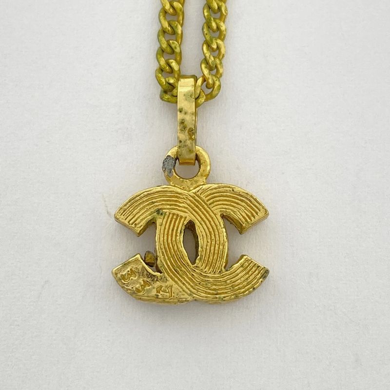 Chanel Coco Mark Rhinestone Necklace CC Mark Necklace GP Gold Ladies
