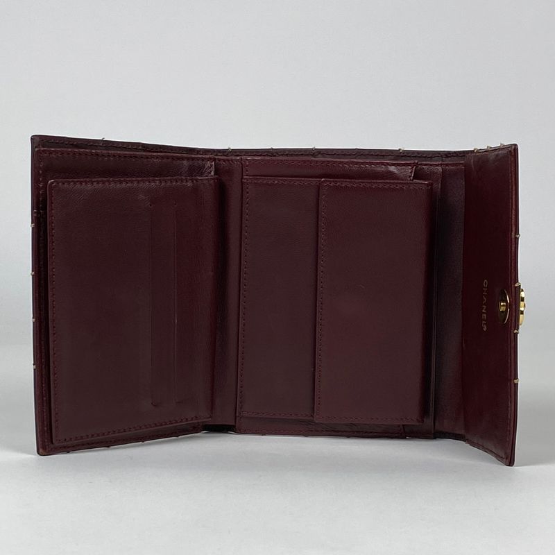 Chanel Coco Mark Long Wallet Wild Stitch CC Trifold Wallet Leather Bordeaux