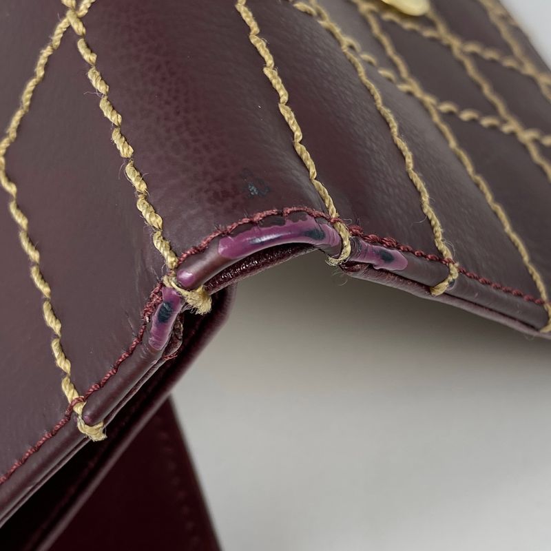 Chanel Coco Mark Long Wallet Wild Stitch CC Trifold Wallet Leather Bordeaux