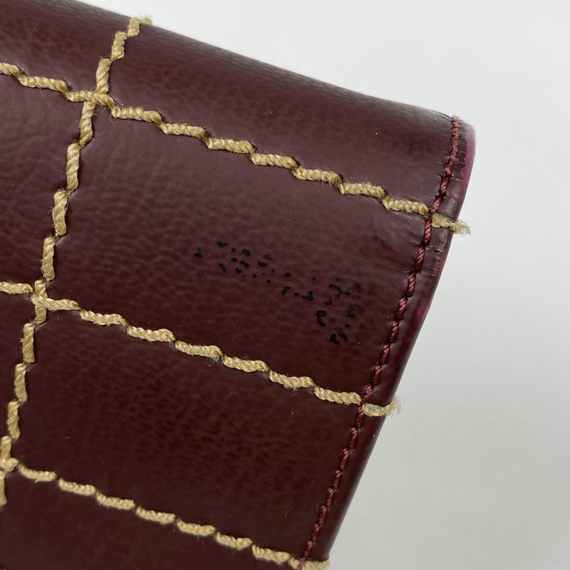 Chanel Coco Mark Long Wallet Wild Stitch CC Trifold Wallet Leather Bordeaux
