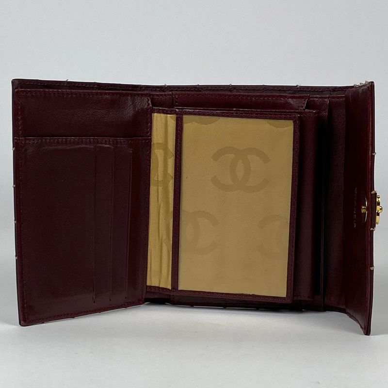 Chanel Coco Mark Long Wallet Wild Stitch CC Trifold Wallet Leather Bordeaux