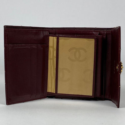 Chanel Coco Mark Long Wallet Wild Stitch CC Trifold Wallet Leather Bordeaux