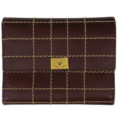 Chanel Coco Mark Long Wallet Wild Stitch CC Trifold Wallet Leather Bordeaux