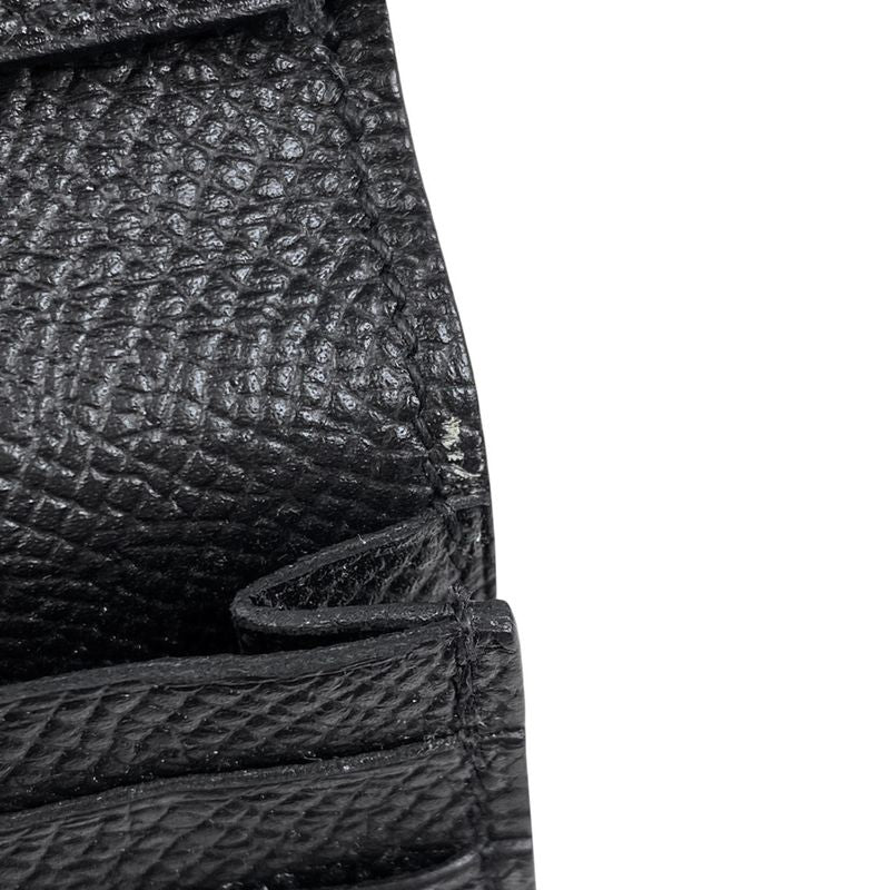 Hermes Bearn Souffle H Logo Foldable Long Wallet Vaux Epson Black T Women