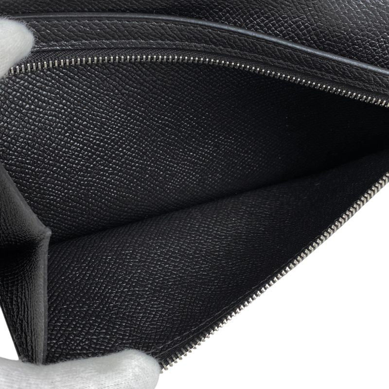 Hermes Bearn Souffle H Logo Foldable Long Wallet Vaux Epson Black T Women