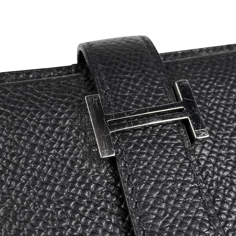 Hermes Bearn Souffle H Logo Foldable Long Wallet Vaux Epson Black T Women