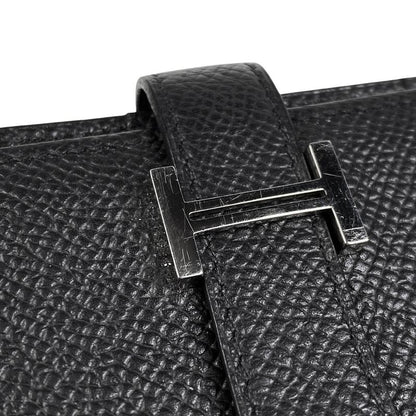 Hermes Bearn Souffle H Logo Foldable Long Wallet Vaux Epson Black T Women