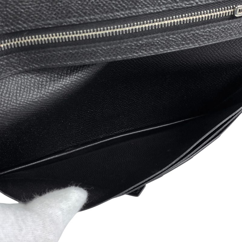 Hermes Bearn Souffle H Logo Foldable Long Wallet Vaux Epson Black T Women