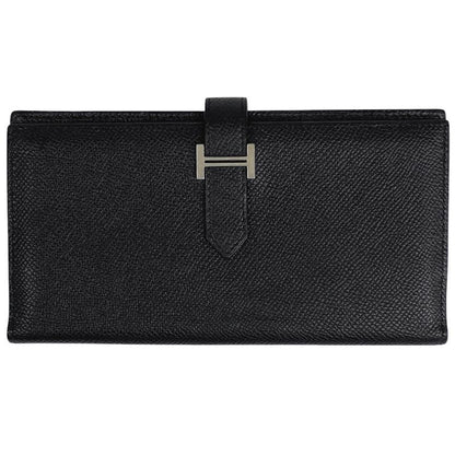 Hermes Bearn Souffle H Logo Foldable Long Wallet Vaux Epson Black T Women