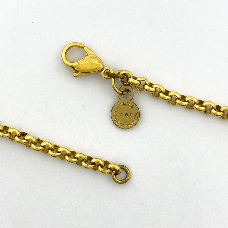 Celine Logo Faux Pearl Necklace GP Gold Ladies