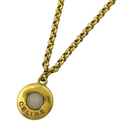 Celine Logo Faux Pearl Necklace GP Gold Ladies