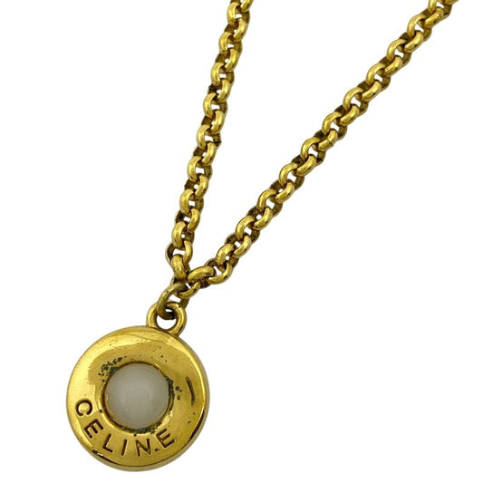 Celine Logo Faux Pearl Necklace GP Gold Ladies