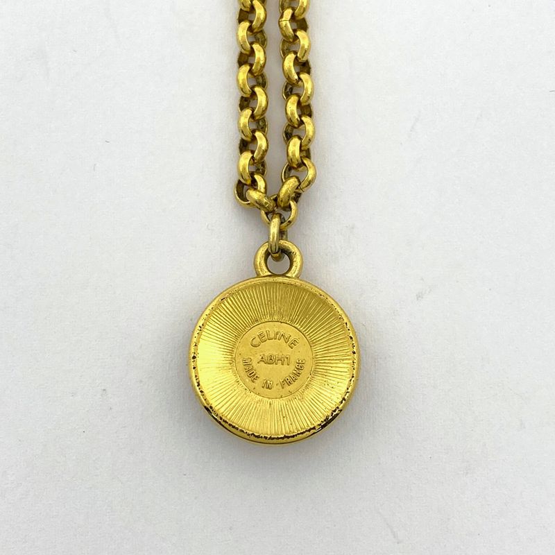 Celine Logo Faux Pearl Necklace GP Gold Ladies