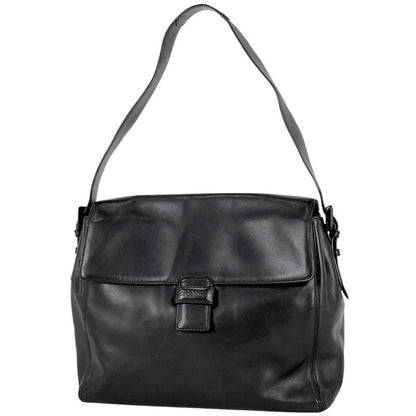 Chanel Logo Shoulder Bag Leather Black Women