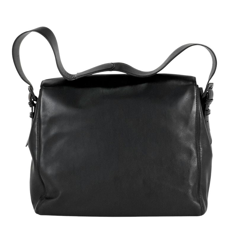 Chanel Logo Shoulder Bag Leather Black Women