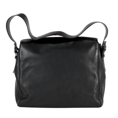 Chanel Logo Shoulder Bag Leather Black Women