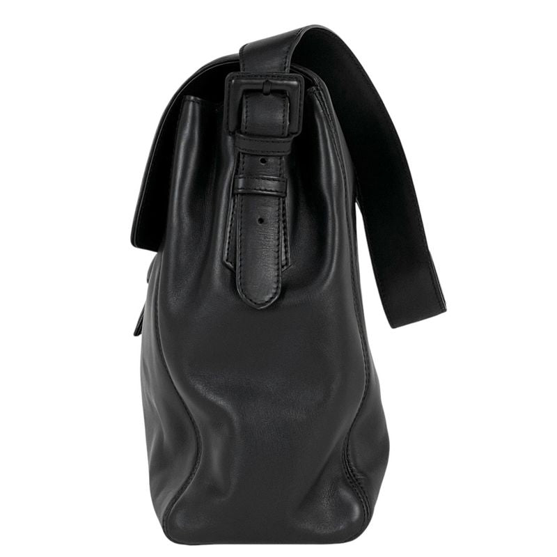 Chanel Logo Shoulder Bag Leather Black Women