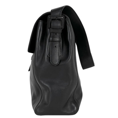 Chanel Logo Shoulder Bag Leather Black Women