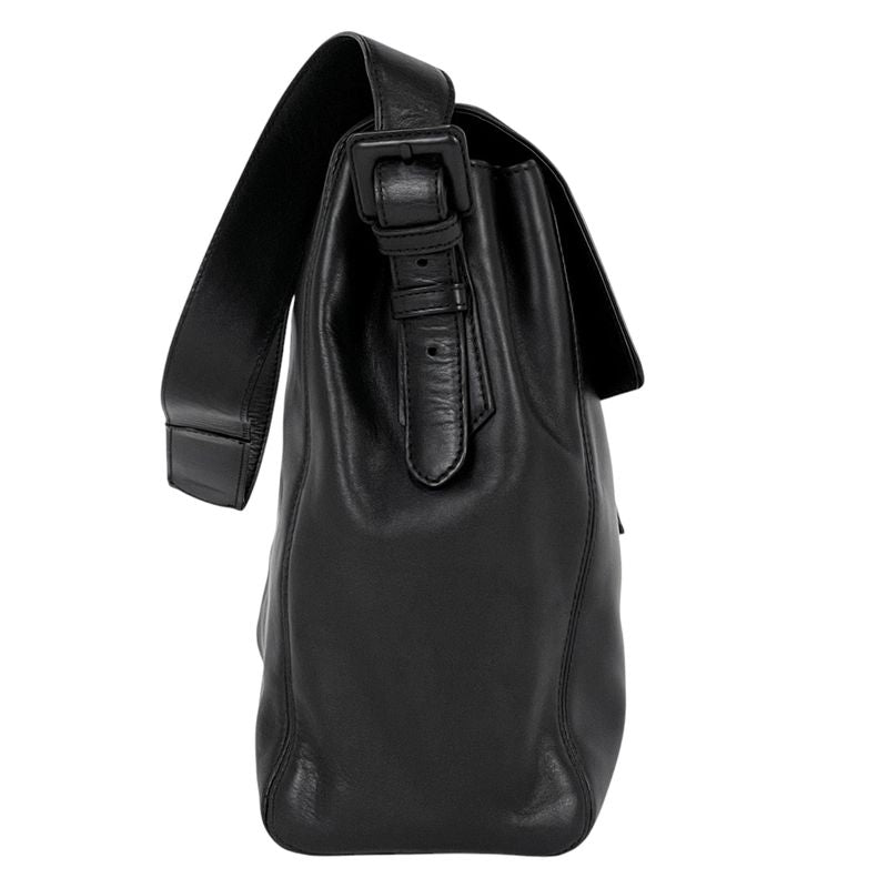 Chanel Logo Shoulder Bag Leather Black Women