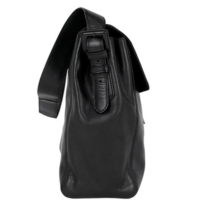 Chanel Logo Shoulder Bag Leather Black Women