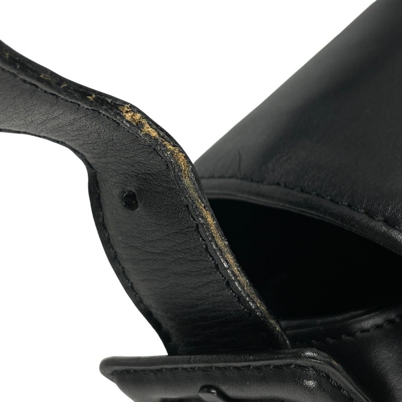 Chanel Logo Shoulder Bag Leather Black Women