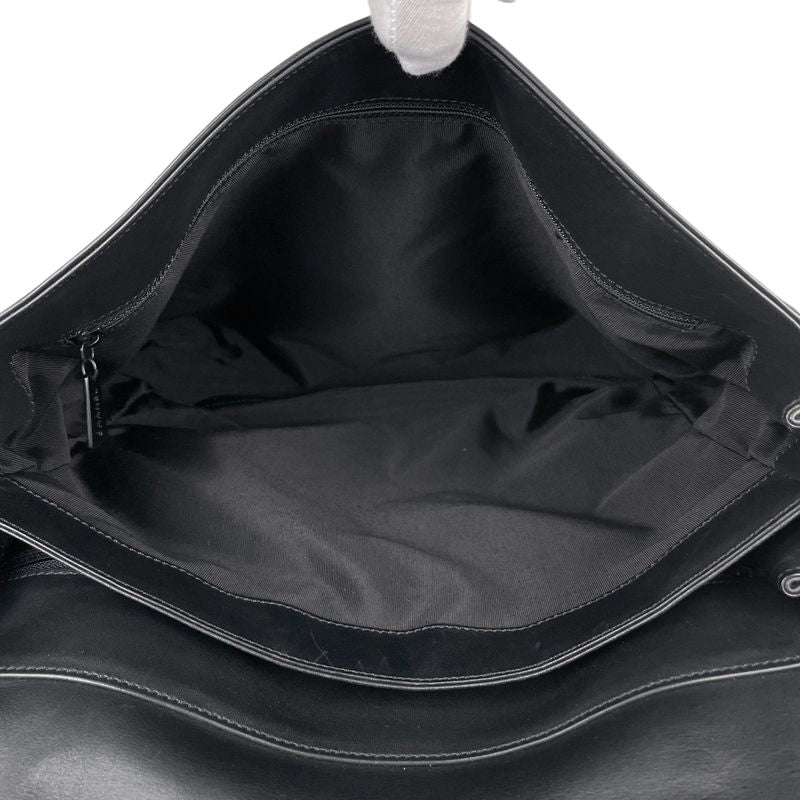 Chanel Logo Shoulder Bag Leather Black Women