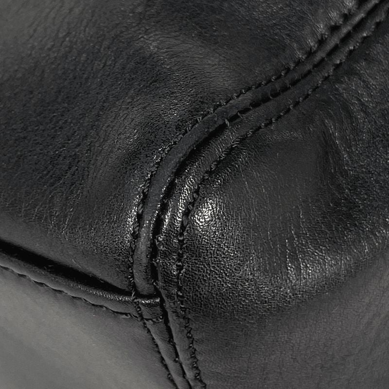 Chanel Logo Shoulder Bag Leather Black Women