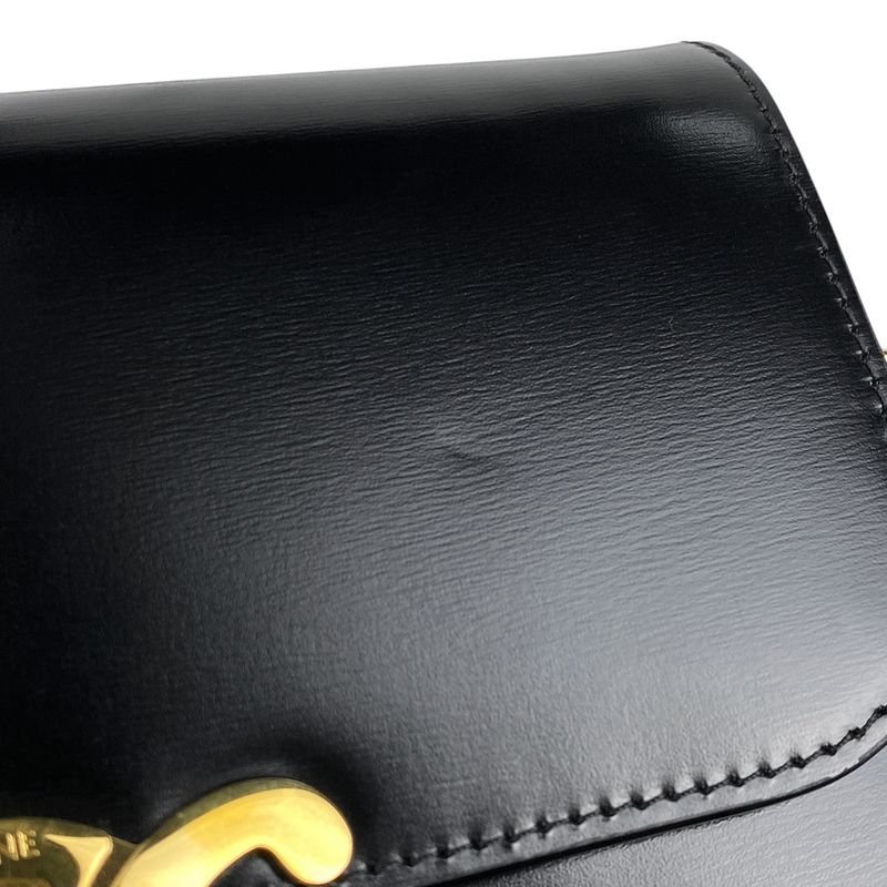 Celine Teen Triomphe Bag Logo Shoulder Bag Leather Black Women