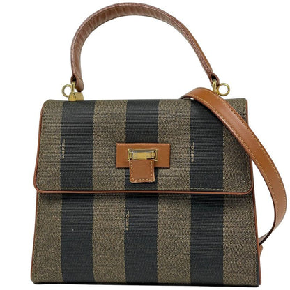 Fendi Pecan Pattern Handbag 2WAY Shoulder Bag Handbag Coated Canvas Brown Black