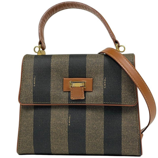 Fendi Pecan Pattern Handbag 2WAY Shoulder Bag Handbag Coated Canvas Brown Black