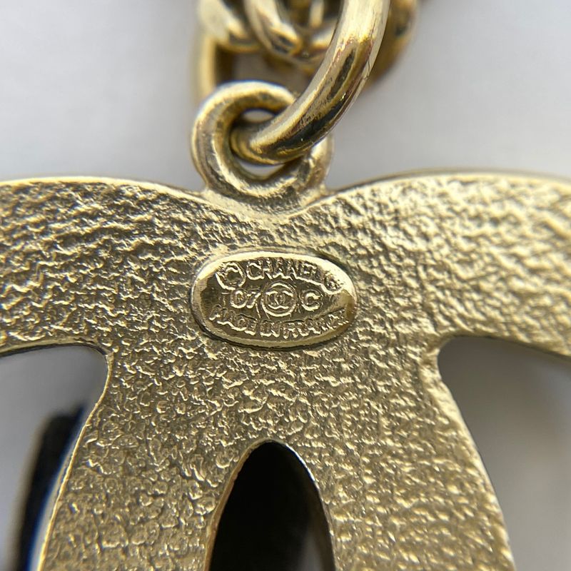 Chanel Coco Mark Necklace Ribbon Necklace GP Gold Black Women