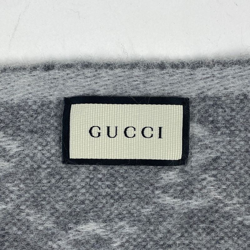 Gucci GG Pattern Scarf Sherry Line Web 08.338.986 Scarf Hair Angora Grey Red