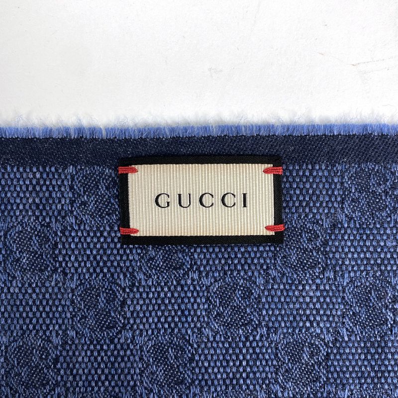 Gucci GG Pattern Scarf Sherry Line Web Scarf Wool Silk Blue Red Women
