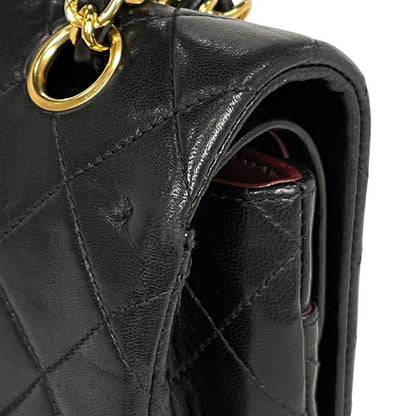 Chanel Matelasse W Flap Chain Shoulder Bag Coco Mark Shoulder Bag Leather Black