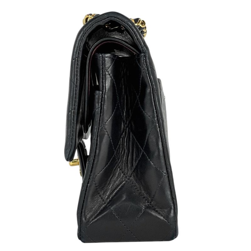 Chanel Matelasse W Flap Chain Shoulder Bag Coco Mark Shoulder Bag Leather Black