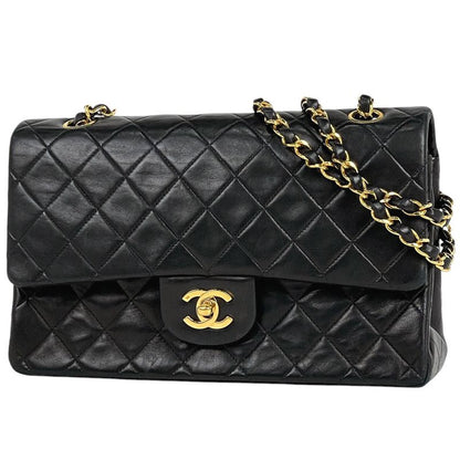 Chanel Matelasse W Flap Chain Shoulder Bag Coco Mark Shoulder Bag Leather Black