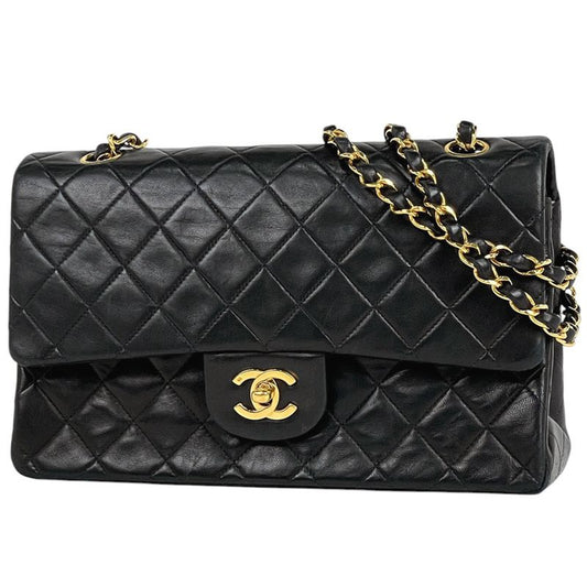 Chanel Matelasse W Flap Chain Shoulder Bag Coco Mark Shoulder Bag Leather Black